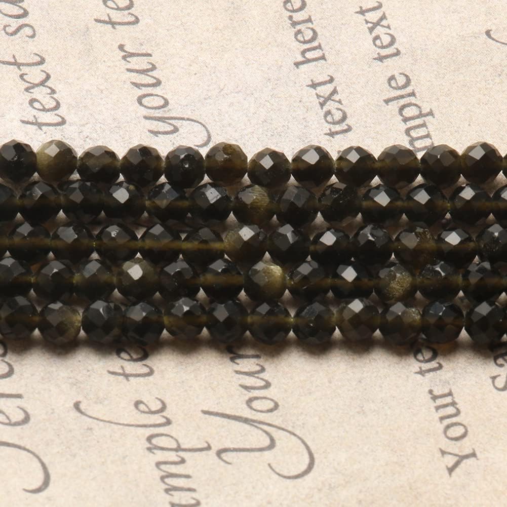 Song Xi 180pcs 2mm Natural Gold Obsidian Gemstone Beads Faceted Round Loose Stone Beads for Jewelry Making (1 Strand)