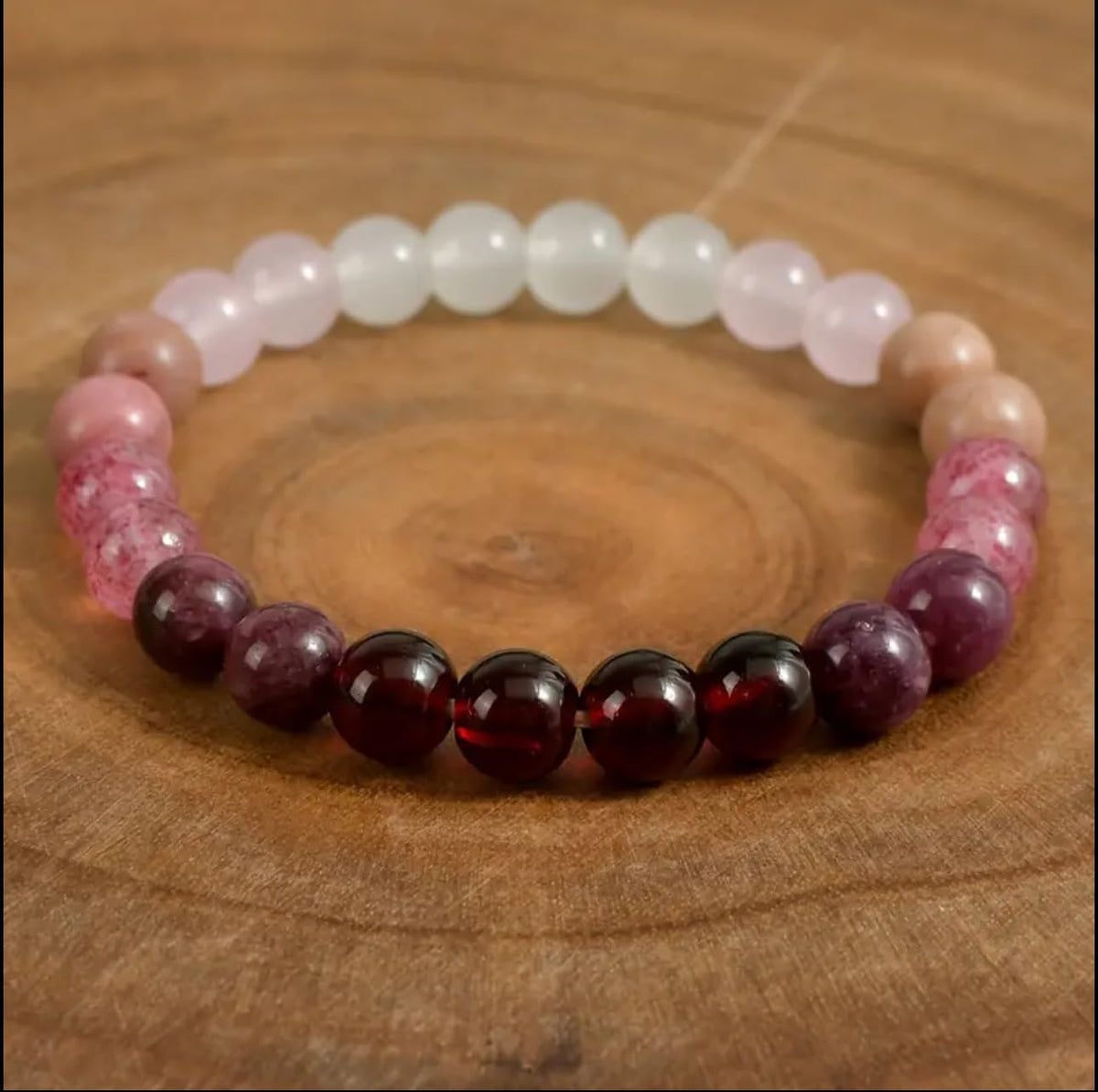 TUQBA Love Energy Crystal Bracelet for Women Garnet, Quartz, Rose Quartz, Rhodonite, Moonstone for Mothers Days Gift, Birthday, Christmas Healing Gemstone Bracelet