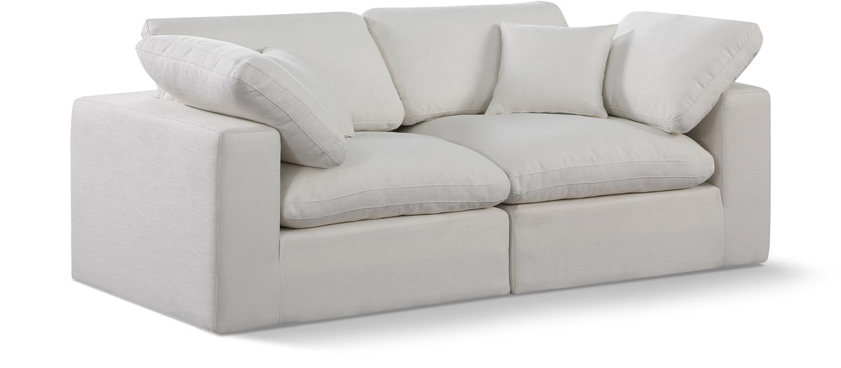 Meridian Furniture 187Cream-S80 Comfy Collection Modern | Contemporary Upholstered Modular Sofa with Cream Linen Textured Fabric Upholstery, Down Feather Cushions, 80" W x 40" D x 34.5" H, Cream