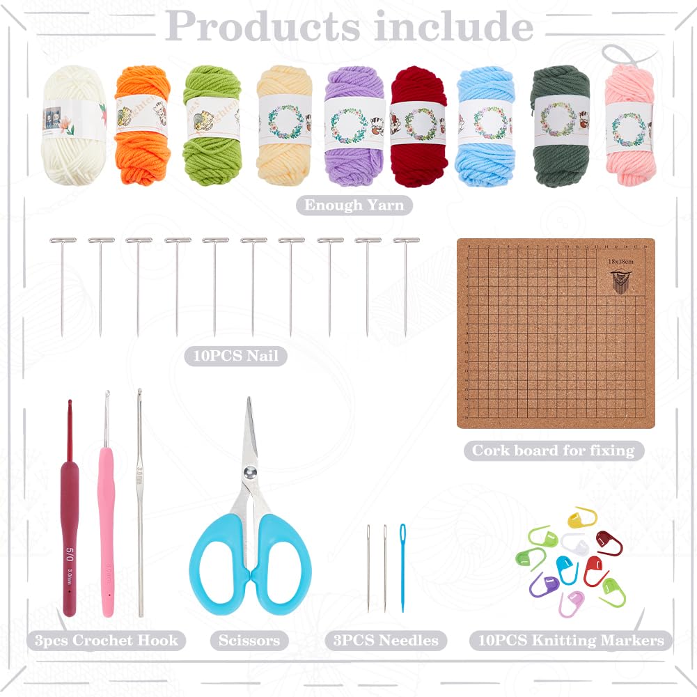 ACRNIGHEET Crochet Kit for Beginners 3D Floral Granny Square Crochet Kit for Adults Learn to Crochet Kits for Adults Beginner Knitting Kit with 6 Square Step-by-Step Video Guide Tutorial