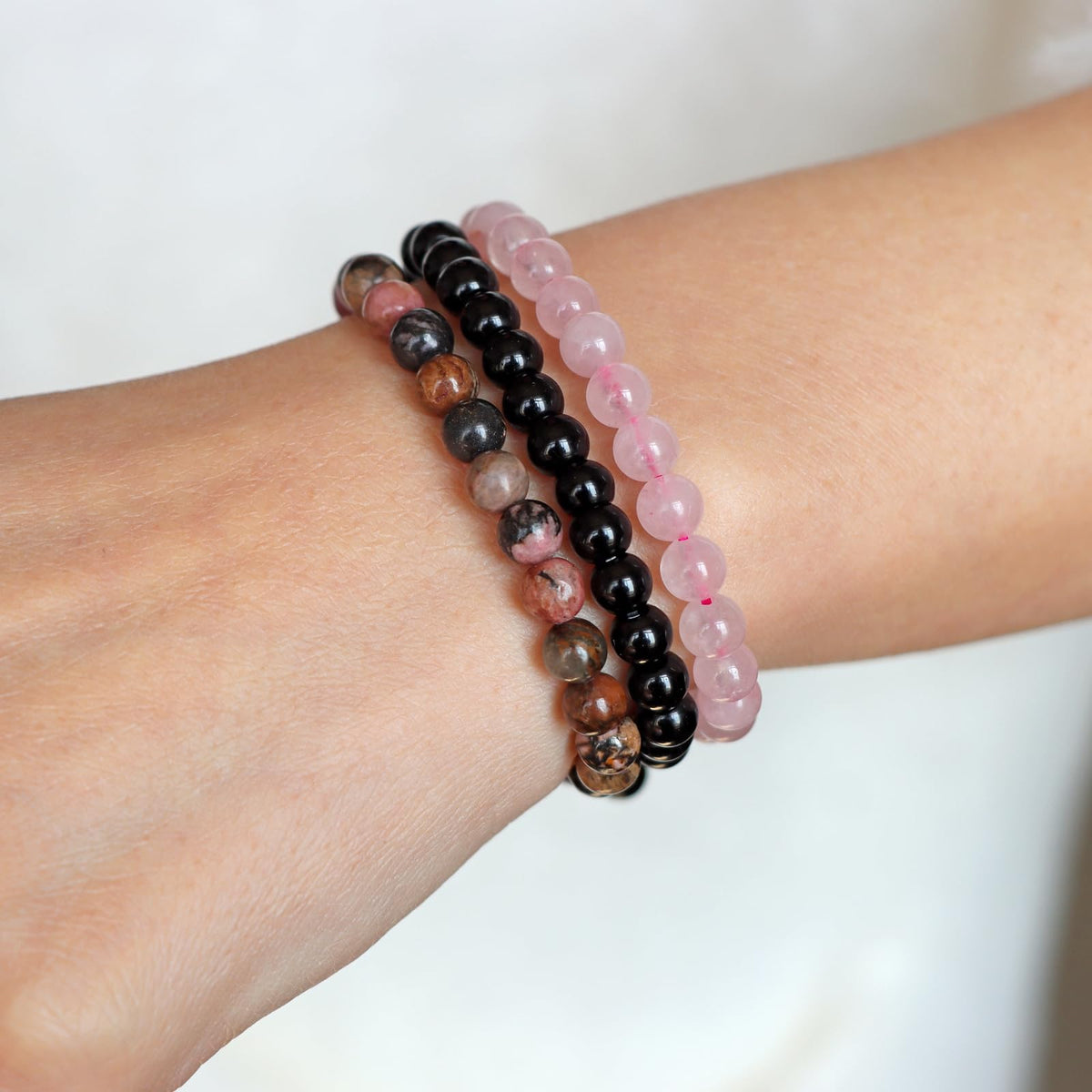 Risyfjew 3 PCS Healing Crystal Bracelets Women 6mm Natural Stone Beaded Stretch Bracelet Pink Zebra Jasper Jewelry Gifts