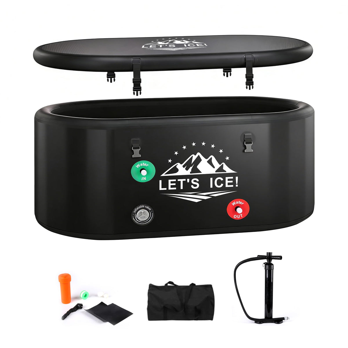 Inflatable Ice Bath Tub for Athletes – 216-Gallon Cold Plunge Tub with Insulated Lid, Full-Body Stretch Design, Insulated & Water Chiller Compatible, Portable for Indoor & Outdoor Recovery