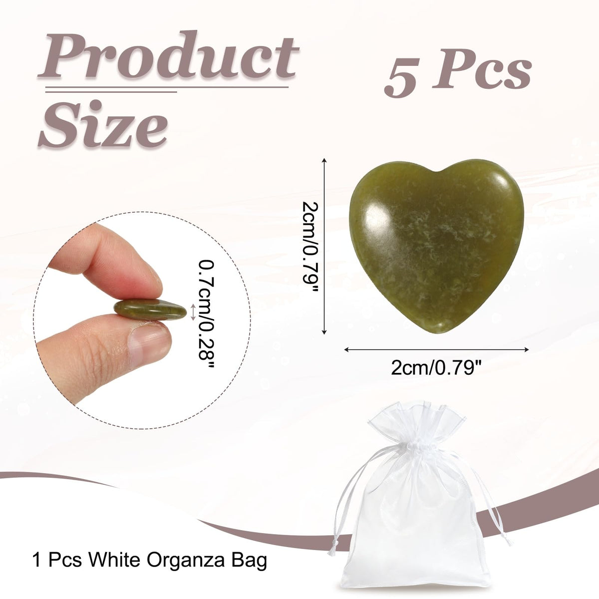 uxcell 5 Pcs Olive Jade Crystal Stones Heart Shaped, 2 cm Tumbled Stones and Crystals, Polished Gemstone Rocks for Women Gifts Meditation Crafting Home Decor