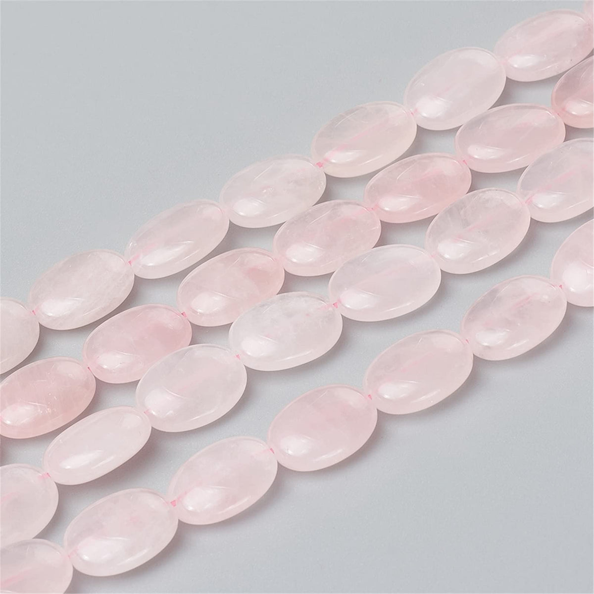 Fashewelry 58pcs Natural Rose Quartz Stone Beads 14x10mm Flat Oval Healing Crystal Loose Gemstone Beads for Jewelry Necklace Bracelet Earring Craft Hole: 1mm