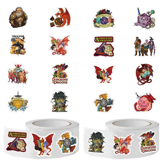 1000pcs Stickers, D&D Classic Game 1.5 Inch Labels with 16 Patterns Decal Rolls Self Adhesive Seals for Party Decor for Water Bottle Laptop Scrapbook Card Envelope