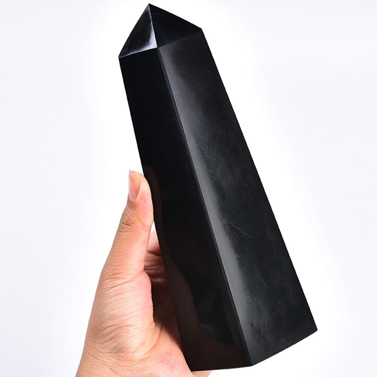 JIC Gem Large Black Obsidian Healing Crystals Wand 4 Faceted Crystal Point Obelisk Gemstone Natural Reiki Energy Stone for Meditation Crystal Grid Decoration 1.7-2.2 Lbs