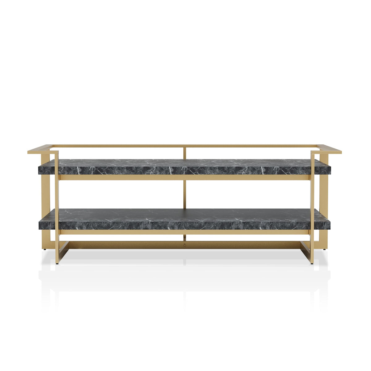 24/7 Shop at Home Daphne Modern Metal Faux Marble Top 2-Piece Coffee Table Set with Open Shelves for Living Room, Bedroom, Home Office, Gold and Black