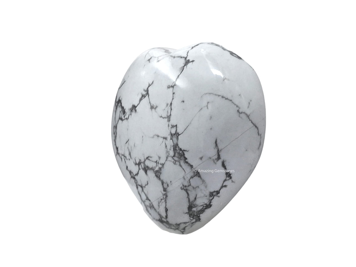Howlite Crystal Heart Palm Stone - Pocket Massage Worry Stone for Natural Body Chakra Balancing, Reiki Healing and Crystal Grid