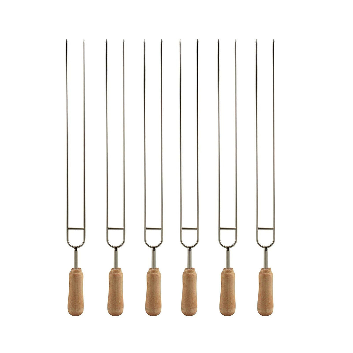IMEEA Double Pronged Skewers for Grilling Stainless Steel Kabobs Barbecue Skewers with Wooden Handle 15.3-Inch