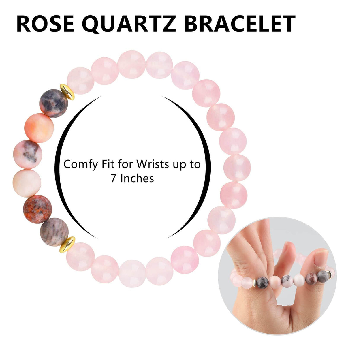 HOZEAL Rose Quartz Bracelet, Love Friendship Pink Crystal Stone Chakra Bracelet, Business Money Energy Wealth Good Luck Prosperity Feng Shui Beaded Bracelet for Men Women