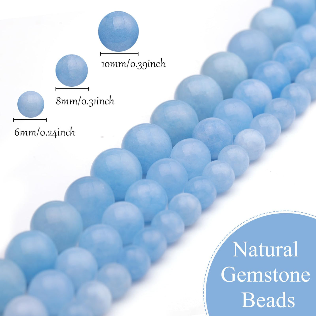 6mm Natural Stone Beads 65pcs Aquamarine Polished Round Smooth Crystal Loose Gemstone Beads for Jewelry Making DIY Bracelet Necklace Earring Crafts Supplies