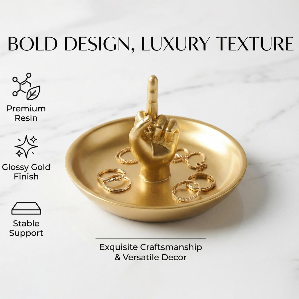 Brillantreal Hand Gesture Jewelry Display Stand - Decorative Ring Holder Tray for Vanity Organization