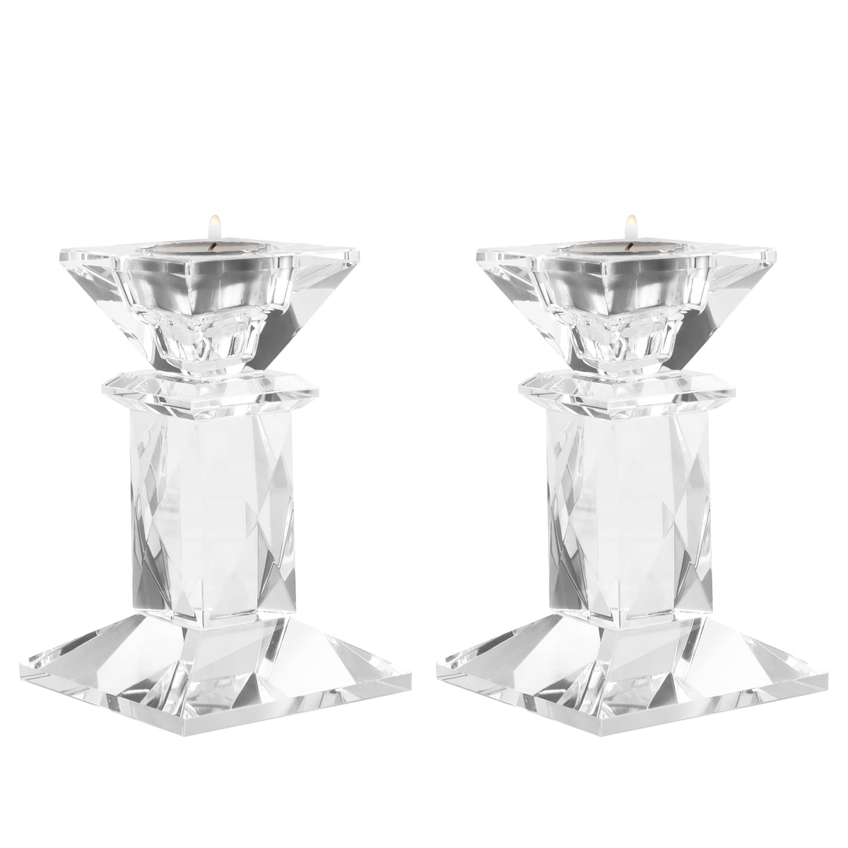 DONOUCLS Crystal Candle Holders Pack of 2, Clear Crystal Taper Candlesticks Holders, Table Centerpiece Home Decor for Wedding, Dining, Party(4.9in Tall)