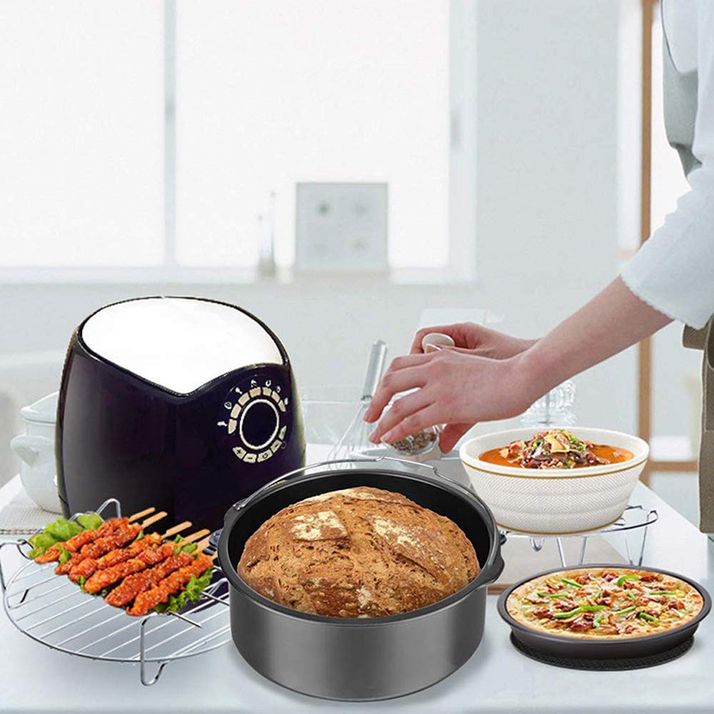 Air Fryer Accessories Set of 7 with 8 Inch Egg Bites Mold, Pizza Pan, Cake Barrel, Skewer Rack, Silicone Mat for 3.5Qt-5.8Qt Phillips Nuwave Gowise Gourmia Ninja Dash Air Fryer