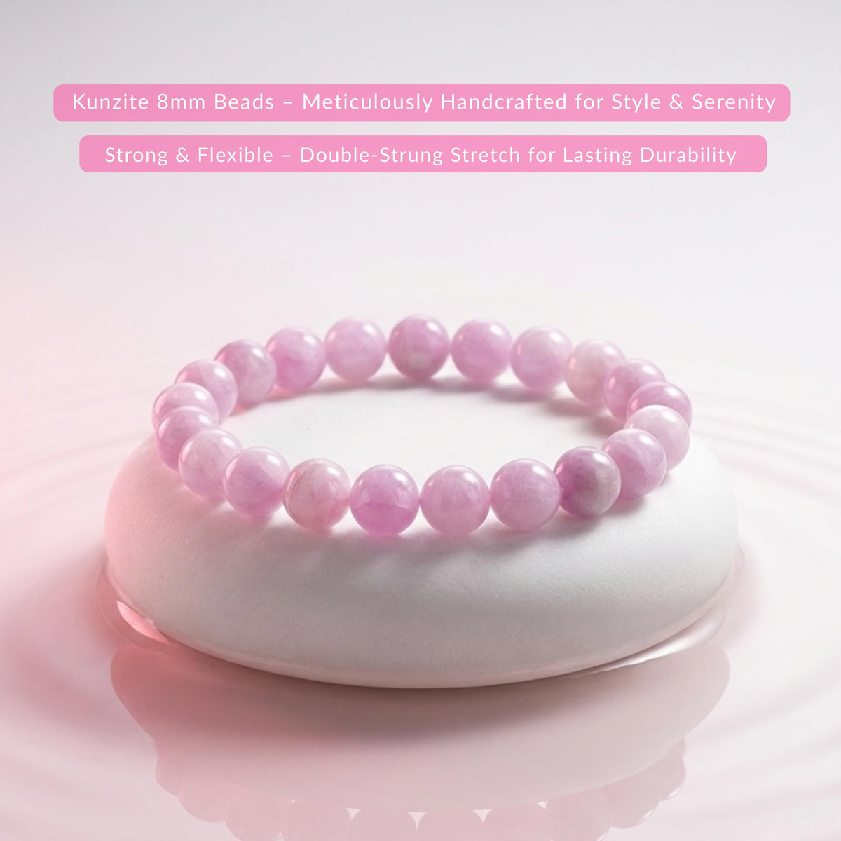 Cherry Tree Collection Kunzite Beaded Bracelet – Genuine 8mm Gemstone Stretch Bracelet for Men & Women – Handmade Crystal Bracelet - (Kunzite - S)