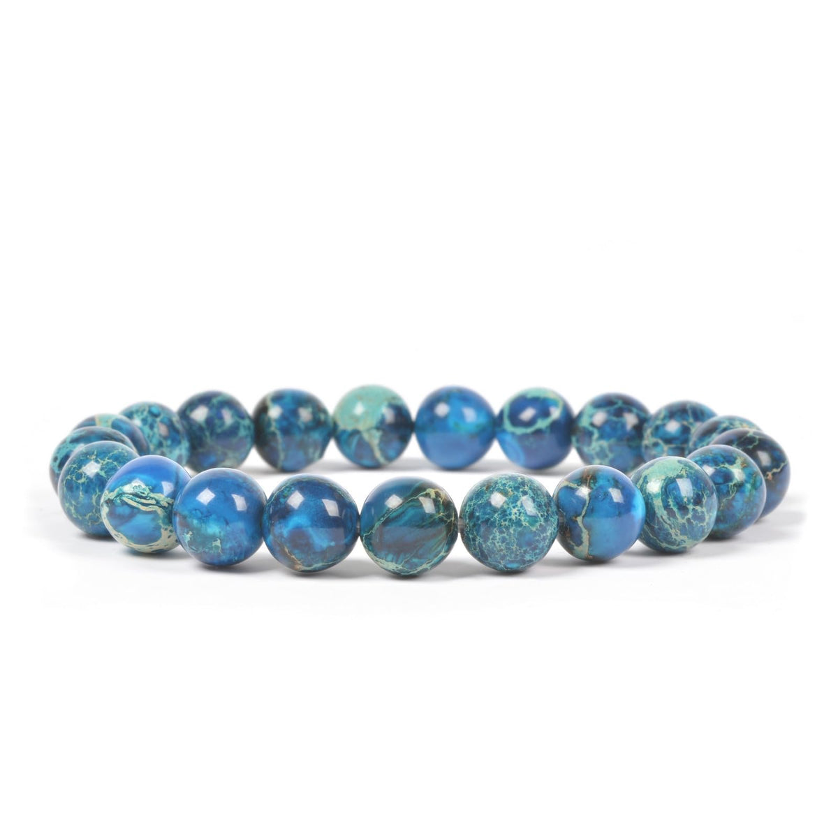 Justinstones Blue Sea Sediment Jasper Gemstone 10mm Round Beads Stretch Bracelet 7 Inch Unisex