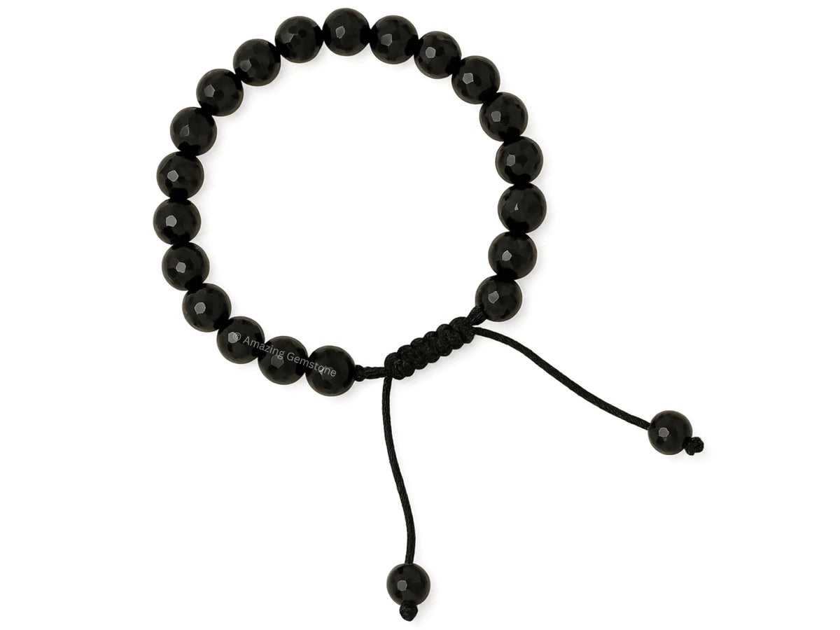 Amazing Gemstone Black Tourmaline Bracelet for Women - Chakra Mens Bracelet Protection Crystals and Healing Stones - Faceted Beaded Bracelet Spiritual Meditation Gift (Adjustable)