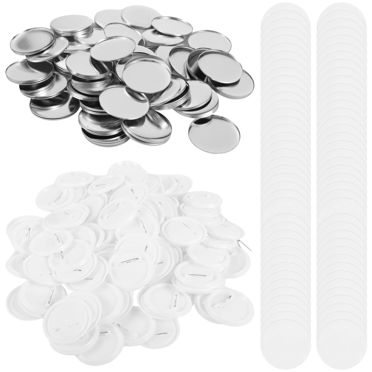 100 Sets Blank Button Making Supplies, Blank Button Badge with Metal Shells, Clear Mylar, Pin Backs, DIY Badges for Personalized Crafts, Party Favors, 58 mm/ 2.3 in