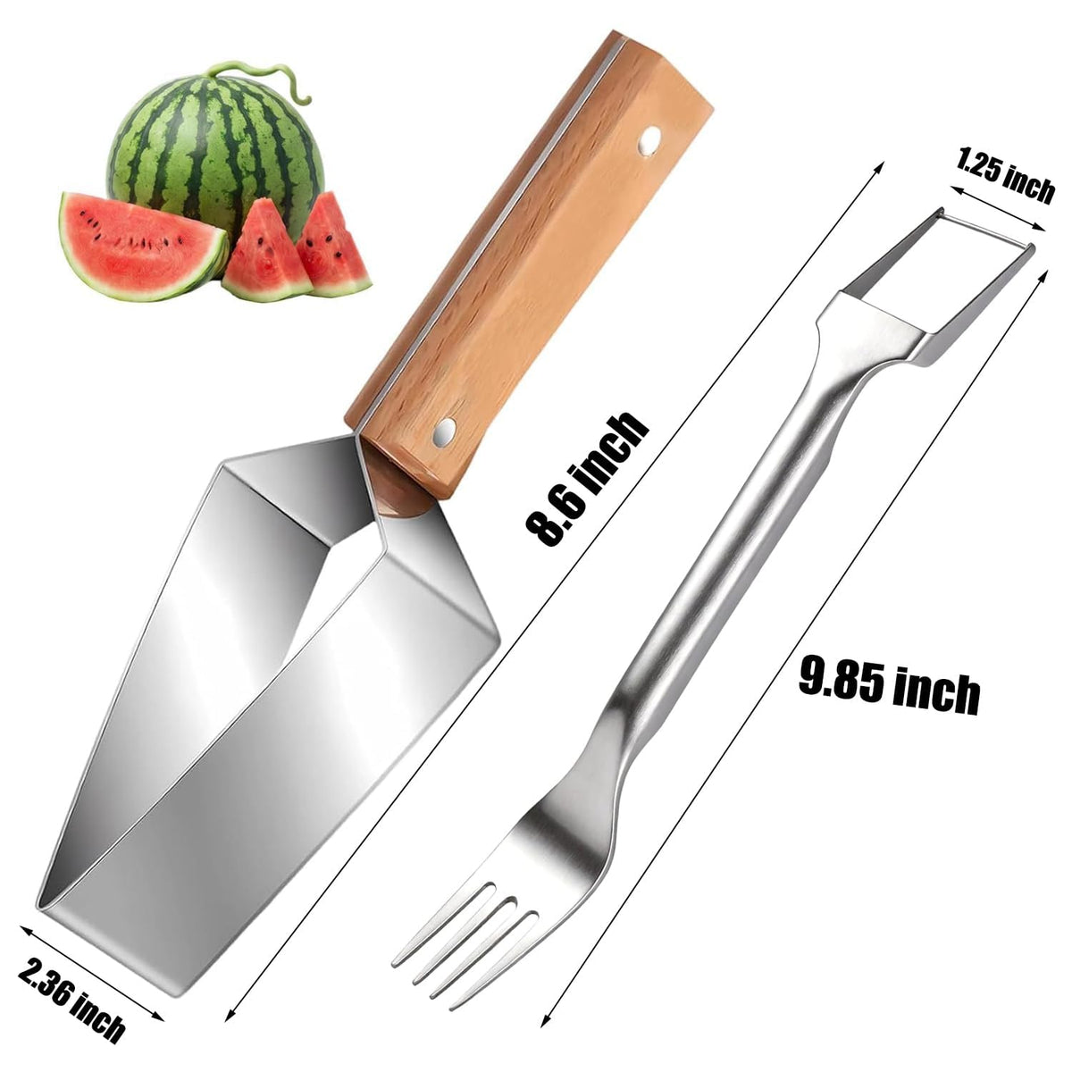 Triangle Watermelon Cutter, 2026 New Portable Stainless Steel Watermelon Slicer, Watermelon Cutter Slicer Tool with Wooden Handle, Melon Slicer, Fruit Cutter for Home, Kitchen, Camping, Picnic (3PCS)