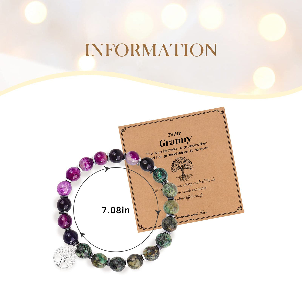 Mother's Day Gift Tree of Life Charm Bracelet for Granny 8mm Natural Healing Crystals Beads Stretch Bracelet Mom Birthday Gifts