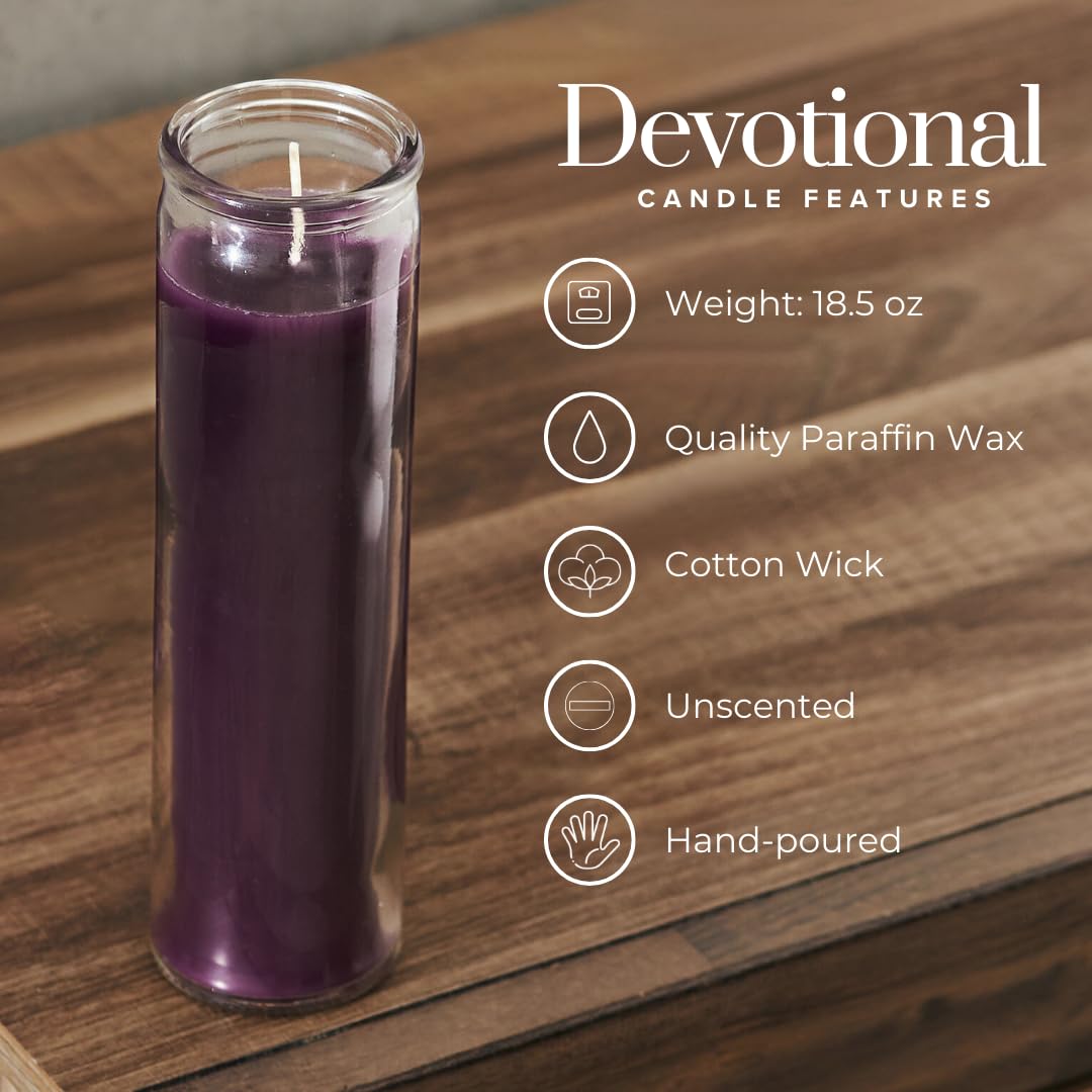 Simply Soson 2x8 inch Purple Devotional Candles in Glass Jar - 3 Pack - 90 Hours – Prayer Candle - Tall Pillar Candles for Religious, Memorials, Party Decor