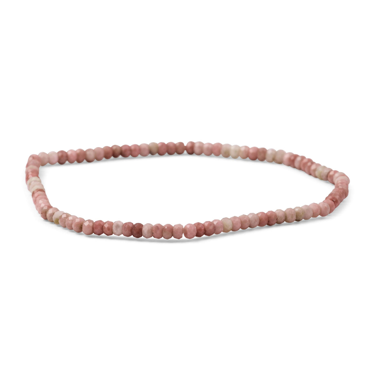 Mini Dainty Tiny Petite Seed Caviar Bead Stacking Round Faceted Genuine Natural Gemstone Rose Pink Rhodonite Ball Stackable Strand Stretch Bracelet For Women Teen Adjustable
