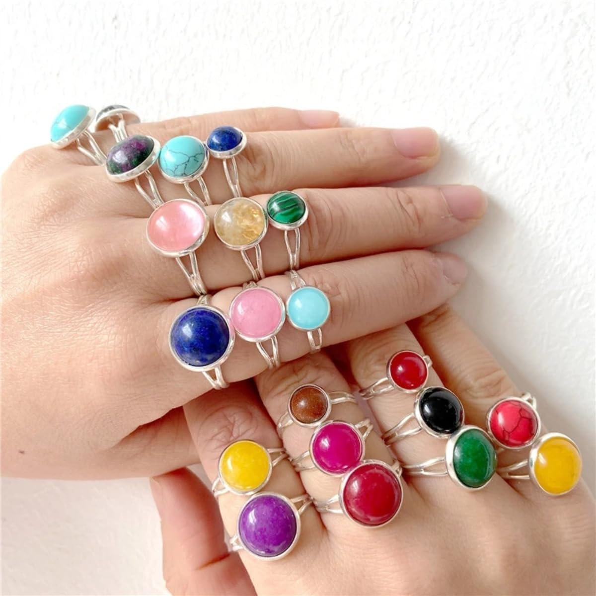 20pcs 10mm Natural Stone No Hole Black Agate Semicircle Smooth Cabochons Beads Healing Chakra Crystal Stone Bead for Jewelry Making Rings Earrings Necklace Bracelet DIY Crafts