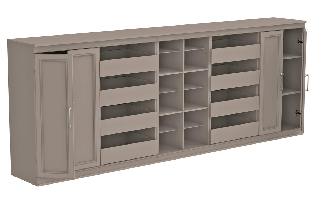 ClosetMaid Modular Storage 106.97-inch W 8-Drawer 18-Shelf Entertainment System with Doors, Smoky Taupe