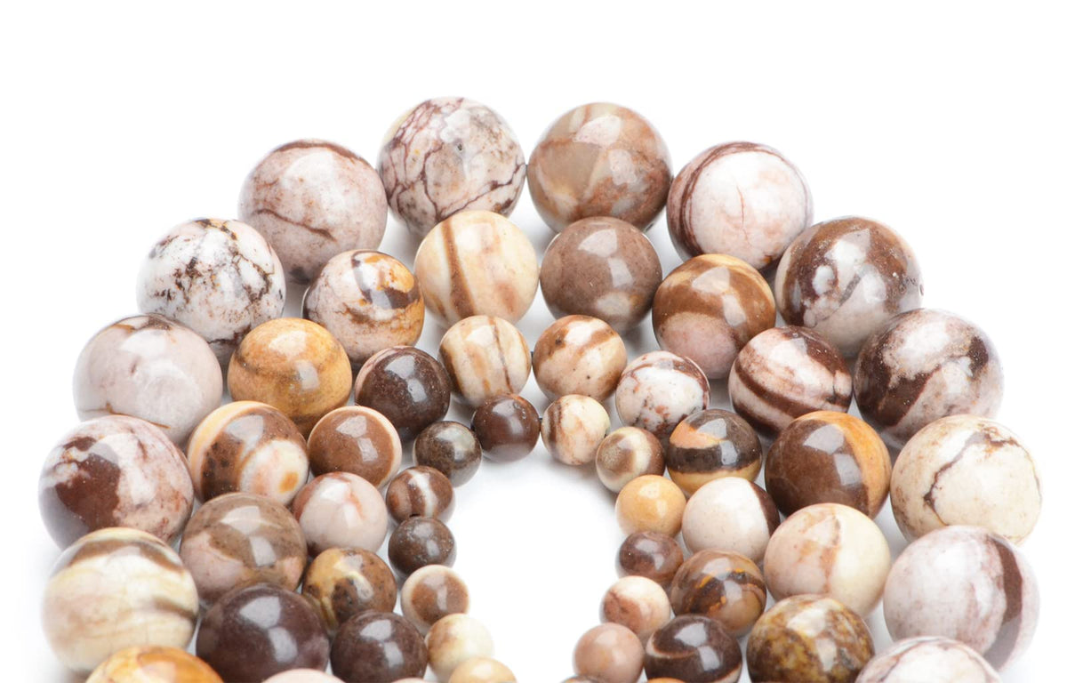 Bymitel 90 pcs Natural Genuine Real Round Loose Stone Beads Gemstone Spacers for Charm DIY Jewelry Making 15.5" per Strand 4mm (Brown Zebra, 4mm)