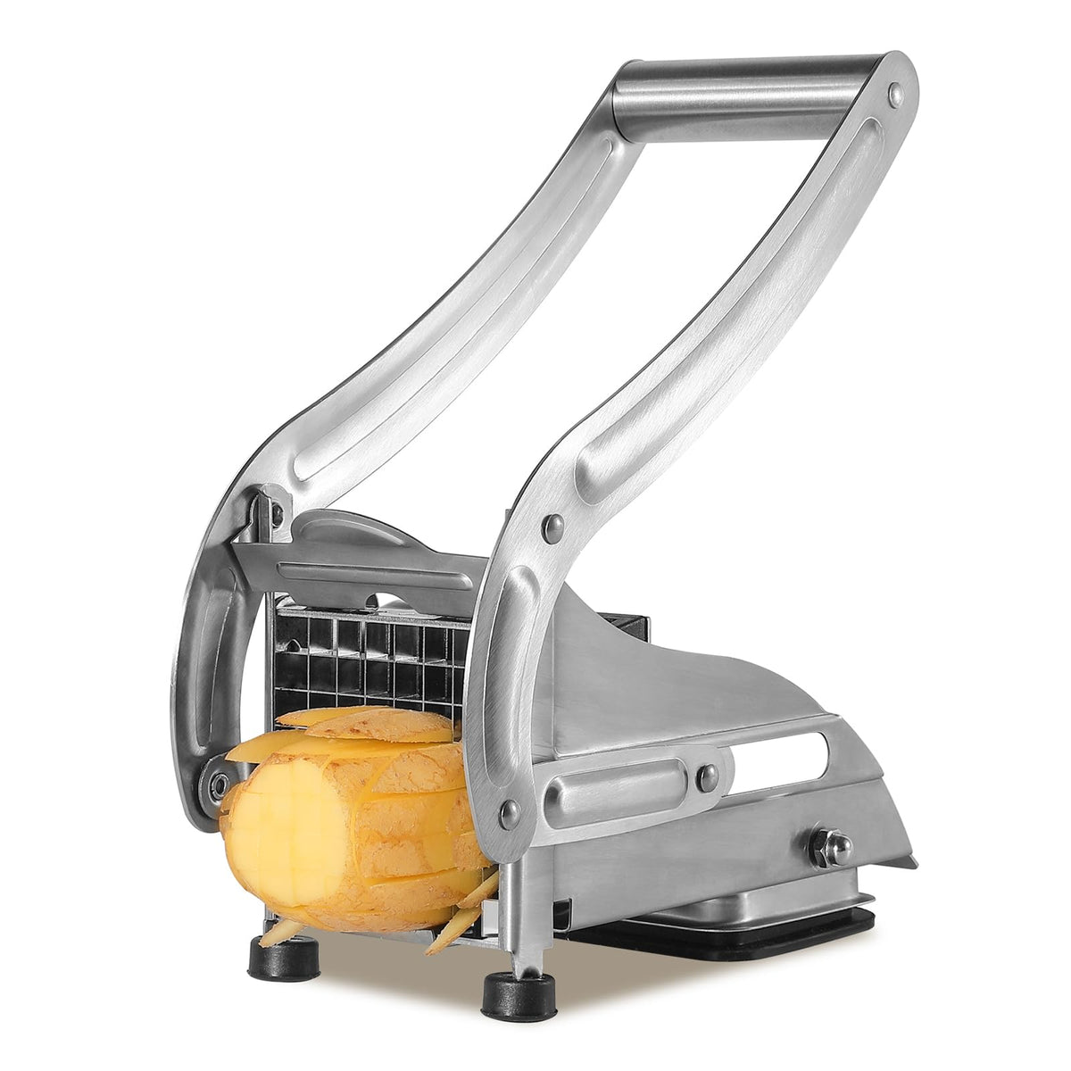 REDANT Professional French Fry Cutter - Stainless Steel Potato Slicer with 2 Blades (1/2 and 1/3 Inch) and Non-Slip Suction Feet for Homemade French Fries, Chips & Sweet Potatoes (Silver, 1PCS)