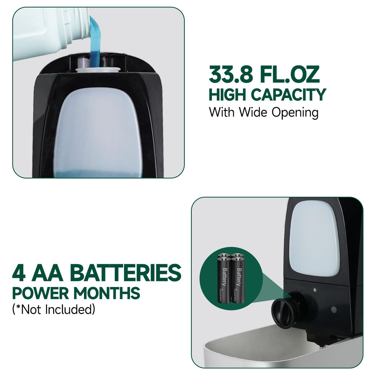 anydry Commercial Automatic Soap Dispenser Large 34oz/1000ml Capacity Wall-Mounted Touchless Liquid Dispenser for High-Traffic Restrooms, Offices, Hospitals Model AD1220S Silver