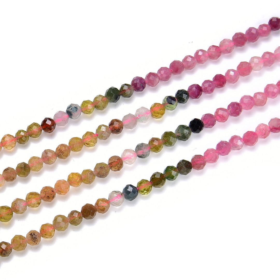 Adabele 30 Inch Natural Multi-Color Tourmaline Gradient Shade Healing Gemstone 4mm (0.16 Inch) Tiny Small Faceted Round Loose Beads Stone Spacer (180-200pcs) GK4-3