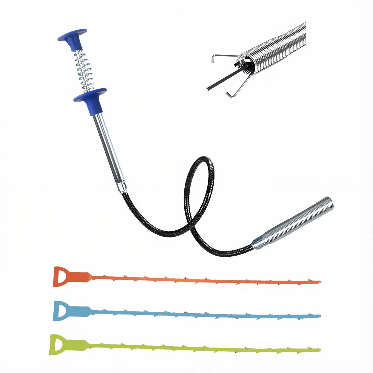 Drainage Snake, Drainage Cleaner, and Hair Removal Tool - Upgraded Version With Easier Pressing, Suitable for Toilet Unclogging, Sink, Shower, Flexible Drainage Snake - (23 inches, 79 inches)