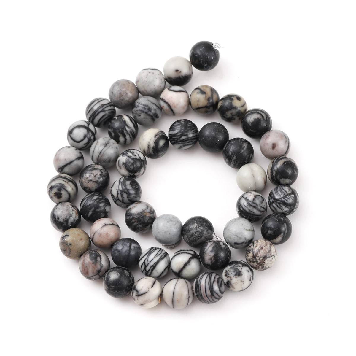6mm 60pcs DIY Natural Black Network Zebra Stone Beads Round Healing Crystal Gemstone Loose Beads for Jewelry Making Handmade Bracelet Necklace