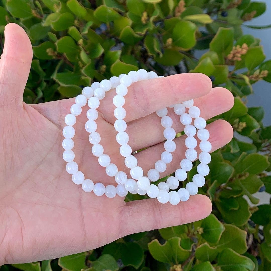 Adabele Real Natural Blue Flash Moonstone Bracelet 8 Inch Stretch Gemstone Beaded Bracelet Chakra Healing Crystal Stone Jewelry Women Mom Gift GB6-C37