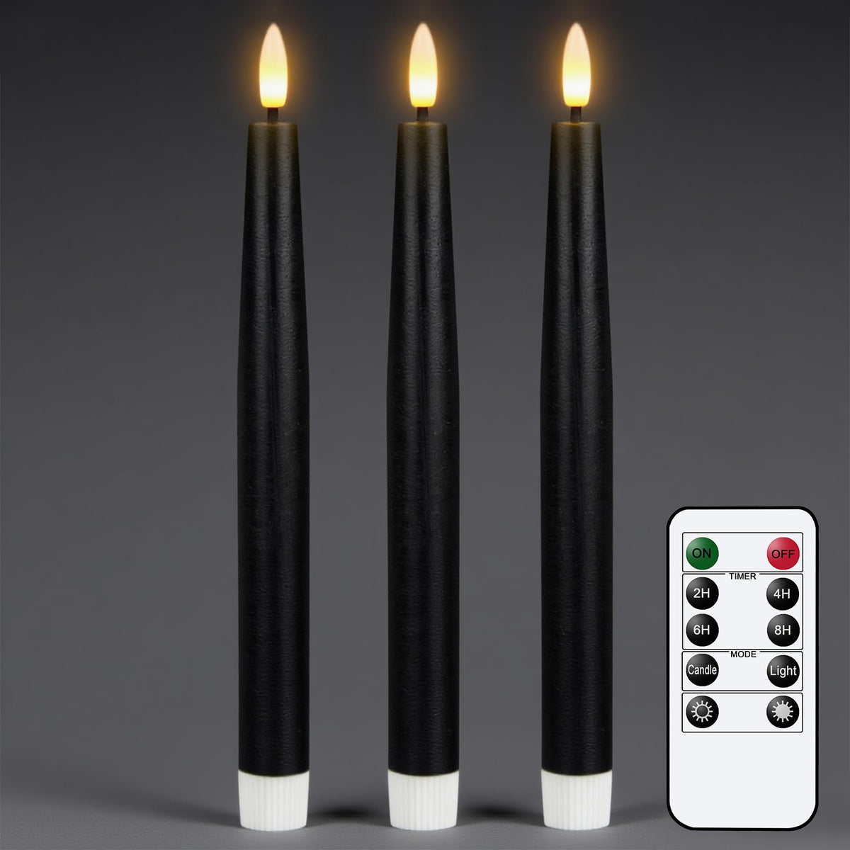 GenSwin Black Flameless Taper Candles with Remote, Halloween Flameless Candles Flickering Battery Operated, Real Wax LED Halloween Candlesticks with 3D Wick for Home Decor(Set of 3, 0.78” x 9.65”)