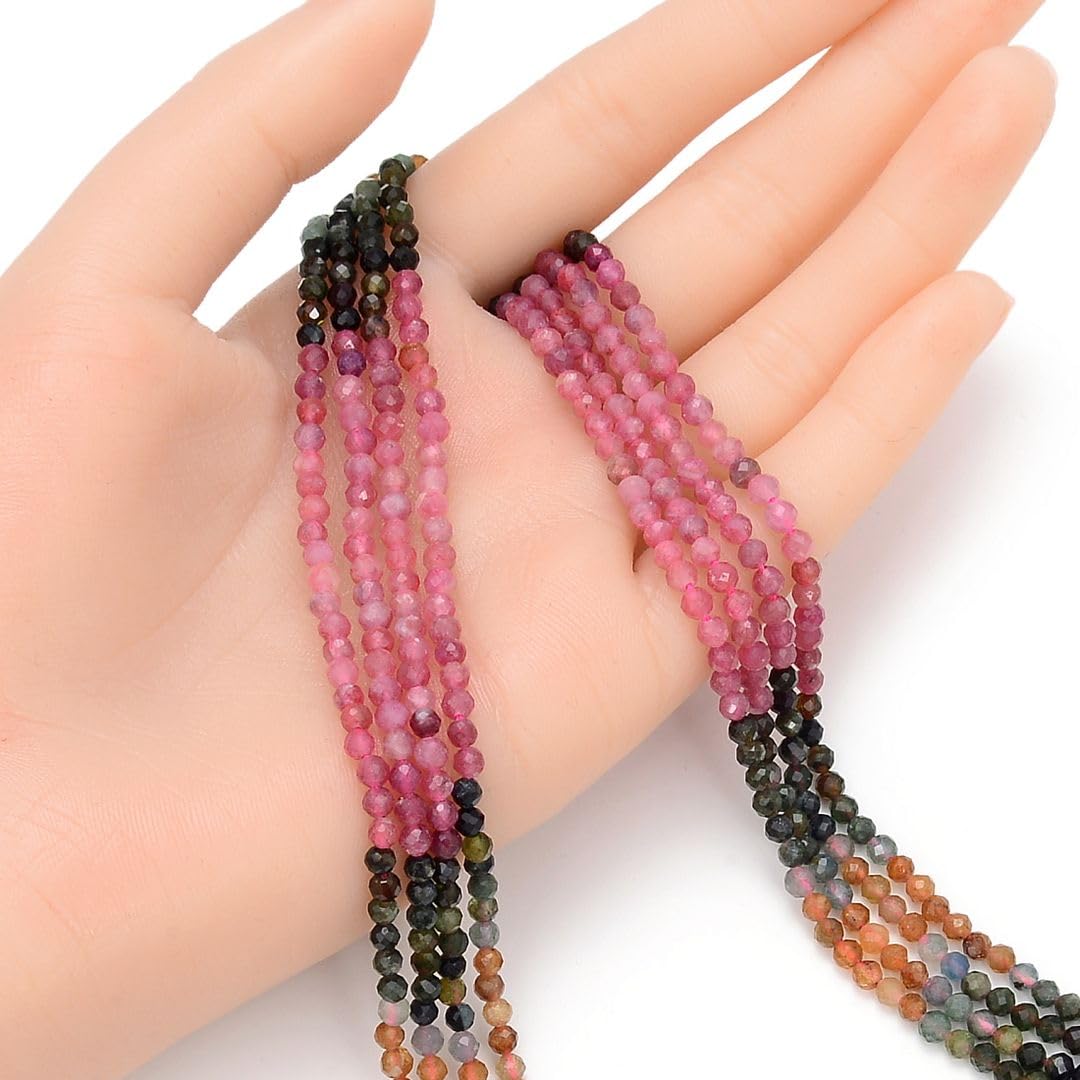 Adabele 30 Inch Natural Multi-Color Tourmaline Gradient Shade Healing Gemstone 3mm (0.12 Inch) Tiny Small Faceted Round Loose Beads Stone Spacer (220-240pcs Total) GK3-3