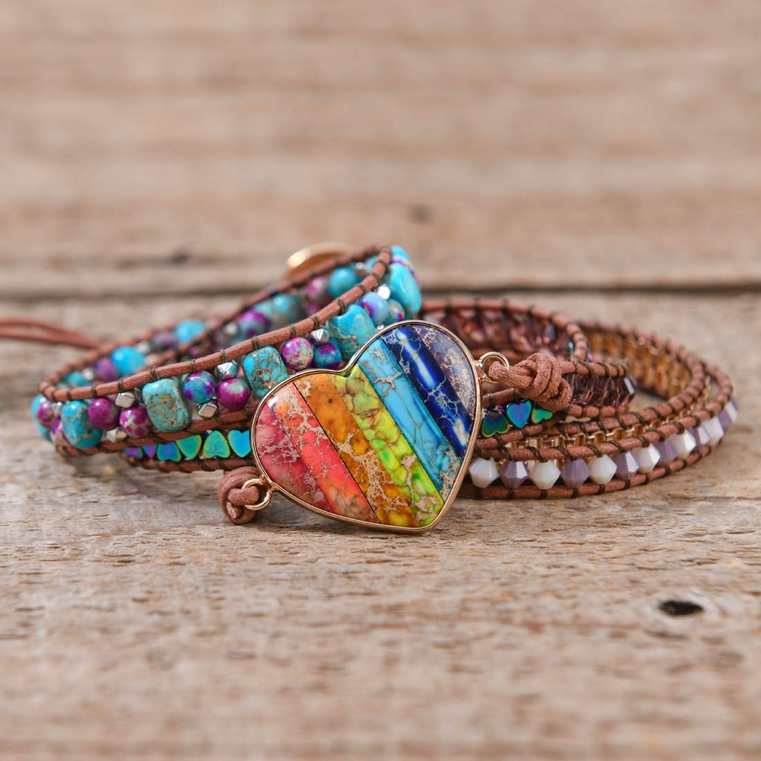 YGLINE Handmade Leather Wraps Bracelet Beads Yoga Bracelets Gemstone Healing Bracelets