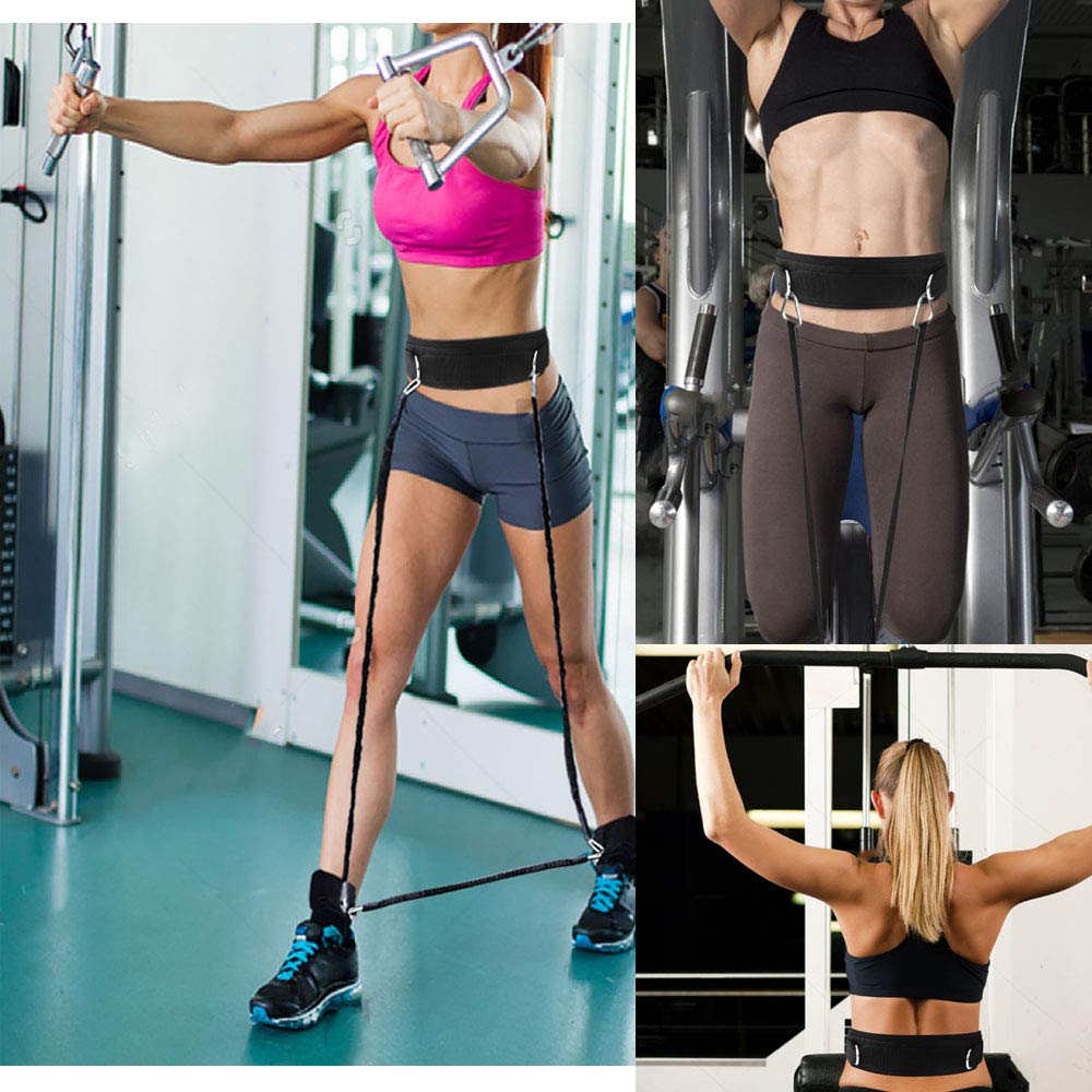 HYVAWO Waist Belt Neoprene Padded Gym Pulley Strap with Rings for Cable Machines Fitness Exercise Speed Agility Resistance Training