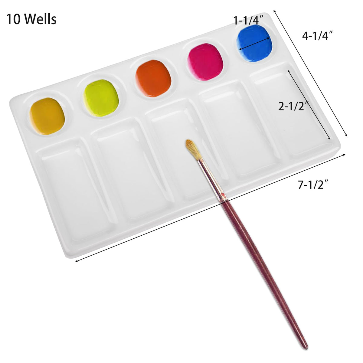 Jucoan 2 Pack 10-Well Ceramic Watercolor Paint Palette, 7-1/2 x 4-1/4 Inch Rectangle Porcelain Artist Paint Palette Mixing Tray for Watercolor, Gouache, Acrylic