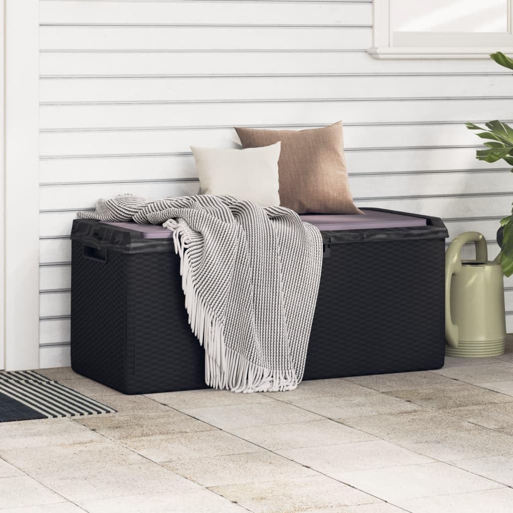 RCODSSK Rattan Look PP Storage Box with Seat Cushion, 92.5 gal Anthracite Patio Storage Chest for Cushions, Pillows, Blankets, and Toys, Gas-Lift Design, Lockable Outdoor for Garden