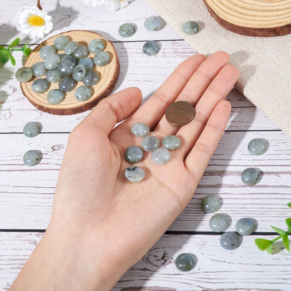 Fashewelry 50Pcs Natural Labradorite Cabochon Stone Half Round Beads 12mm Flat Back Gemstone Chakra Healing Crystal Cover Cabs for Jewelry Making