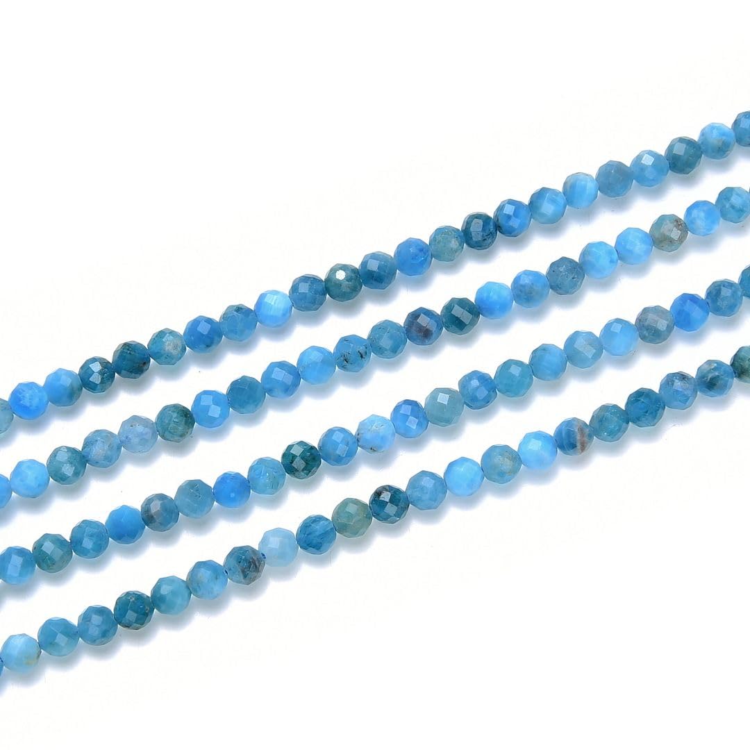 Adabele 30 Inch Natural Blue Apatite Healing Gemstone 4mm (0.16 Inch) Tiny Small Faceted Round Loose Beads Stone Spacer (200-220pcs) for Craft Jewelry Making GK4-6