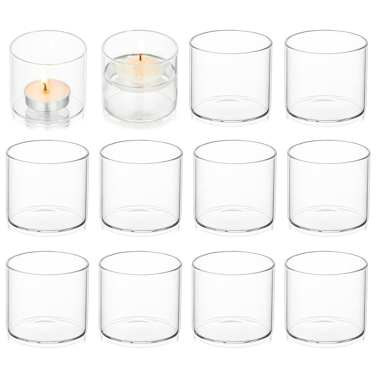 Romadedi Clear Tealight Candle Holder - Glass Votive Table Bulk Small Wedding Decor Centerpiece Floating Tea Lights for Christmas Party Birthday Home Pack of 12