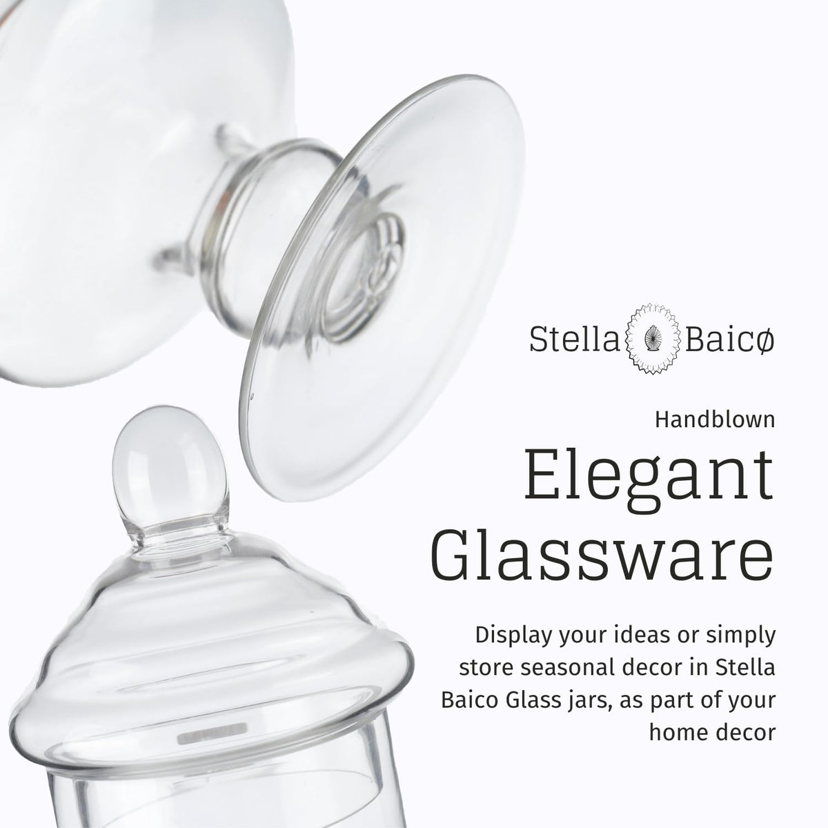 Stella Baic Clear Glass Apothecary Jar, Glass Candy Jar with Lid, Classic Footed Glass Jar, Elegant Decorative Jar (Height: 12", Diameter: 6")