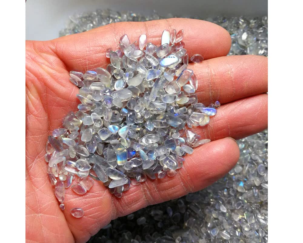1 lb Small Natural Moonstone Tumbled Chips Crushed Gemstones Healing Crystals for Home Decoration, Jewelry Making, Fish Tank, Garden, Vase, Plant, Reiki