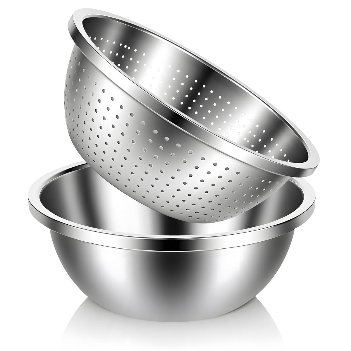HANLANXUE 304 Stainless Steel Colander and Strainer, 5QT Large Capacity with Mixing Bowl, Micropore for Washing Rice, Vegetables, Fruit, Grain, Bean, and Draining Cooked Pasta, Dishwasher Safe