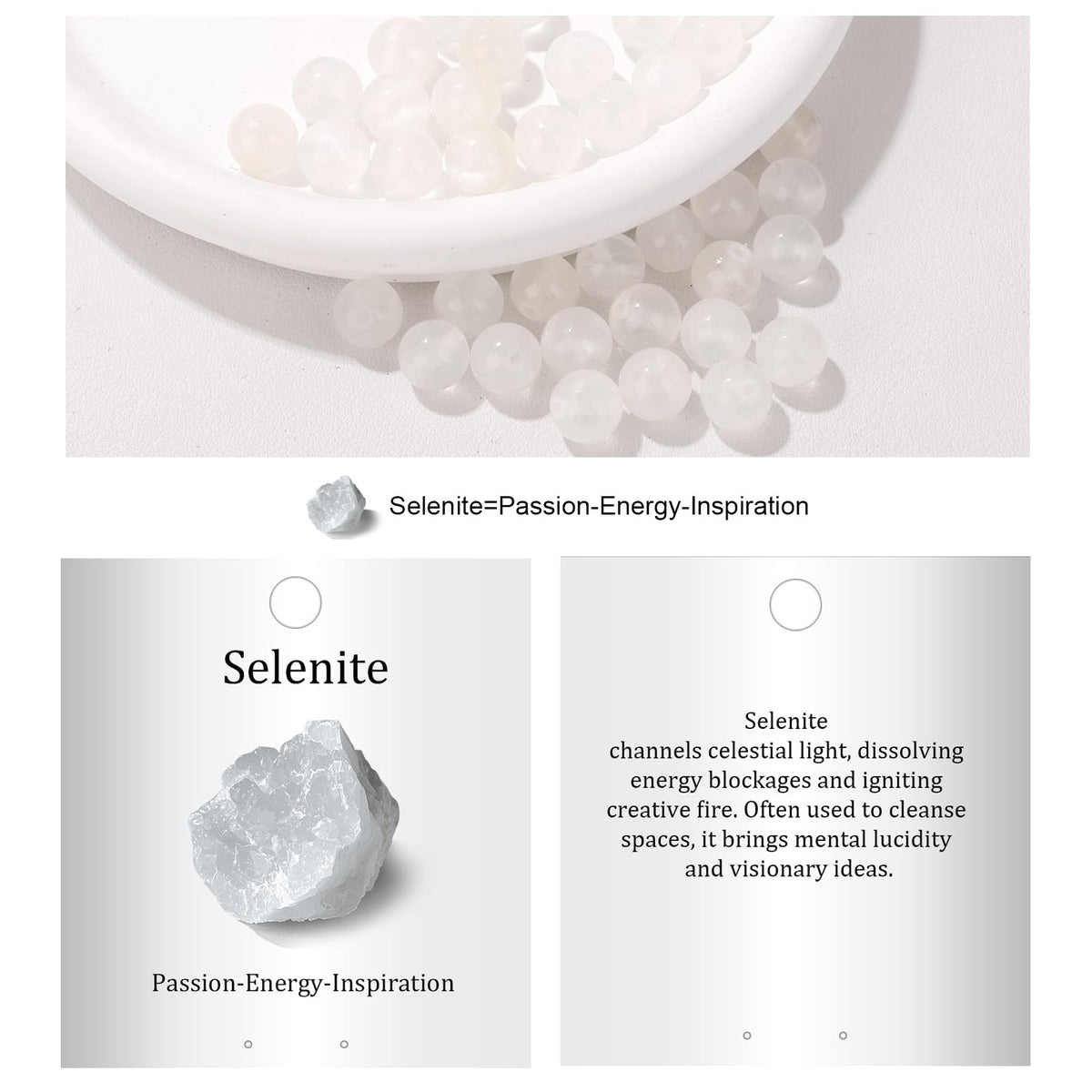 Vinswet 60pcs 6mm Selenite Natural Stone Beads Round Genuine Real Stone Beading Loose Gemstones DIY Smooth Bead for Bracelet Necklace Earrings Jewelry Making