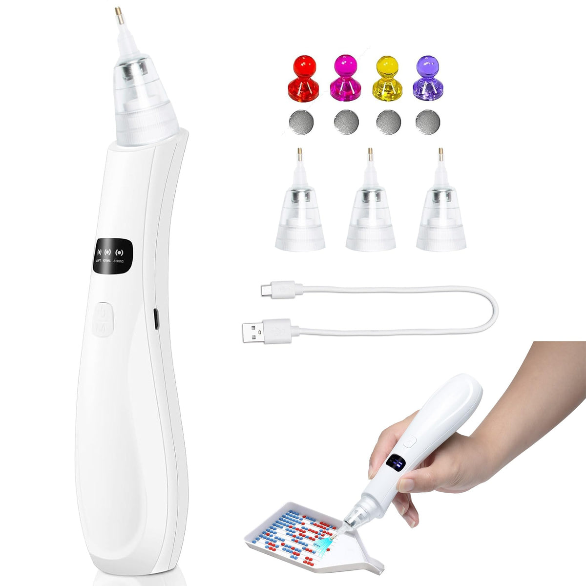 Cordless Electric Diamond Painting Pen Vacuum Diamond Art Pens No Wax Needed Diamond Painting Accessories Pen for DIY Art Beginners (White)