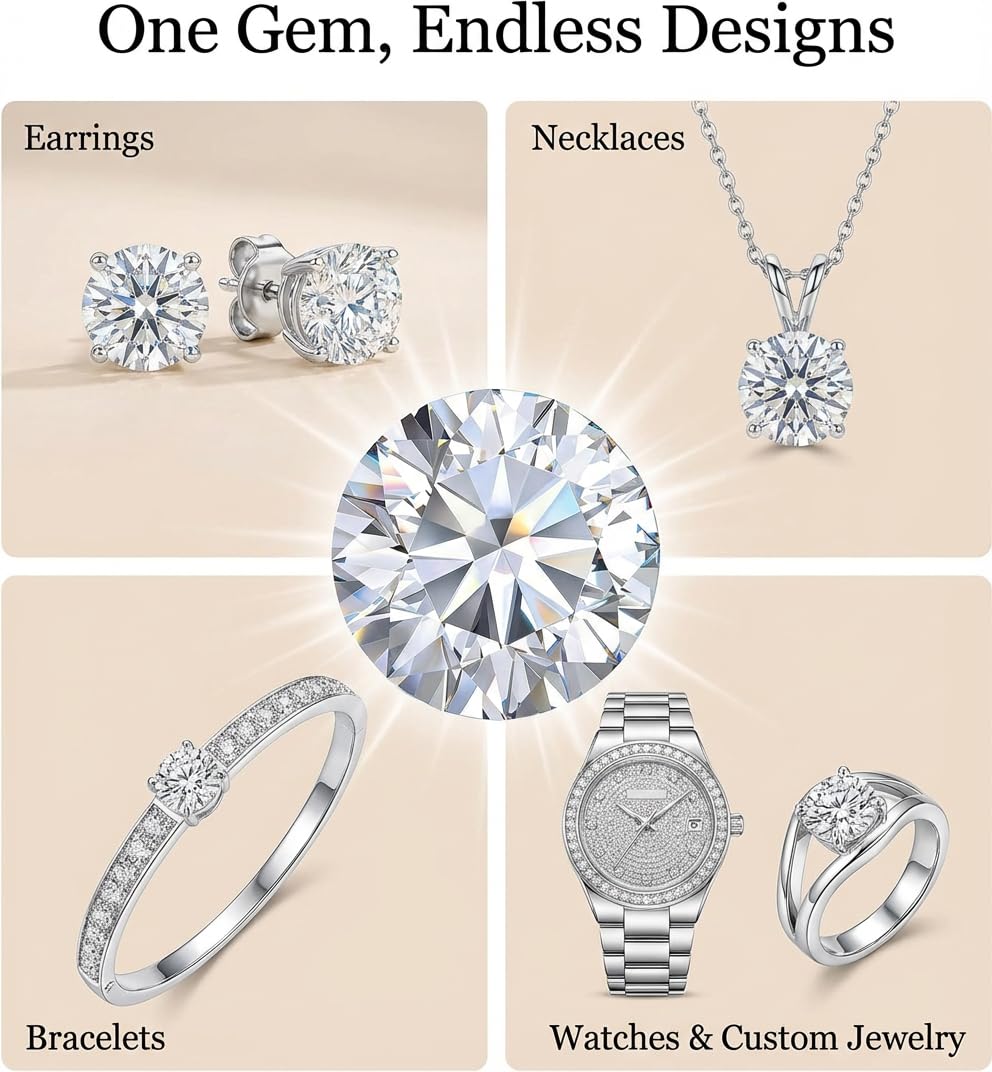 Pmfxinyao 0.2-10 Carats Moissanite Loose Gemstone, Round Cut, D Color VVS1 Clarity, with GRA Certificate. (1 Carats)